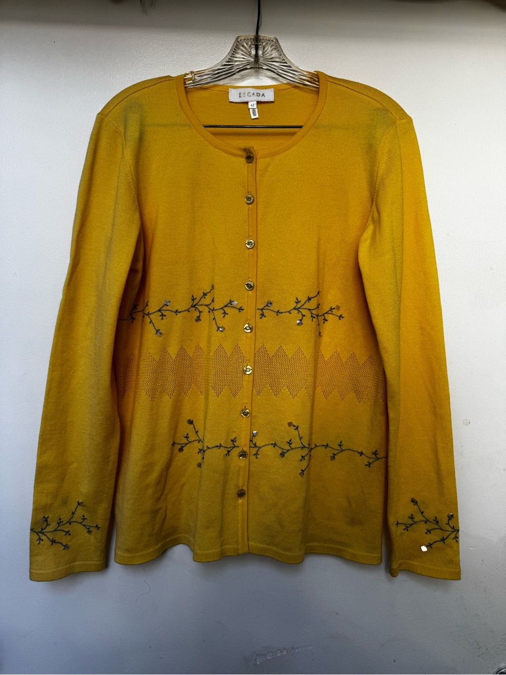 Escada Women's Yellow Embroidered Button-Front Sweater